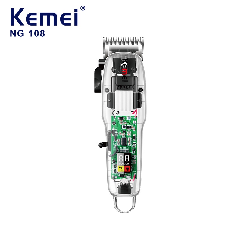 Kemei Km-NG108 專業理髮器男士電動 USB 充電修剪器透明身體剪髮機