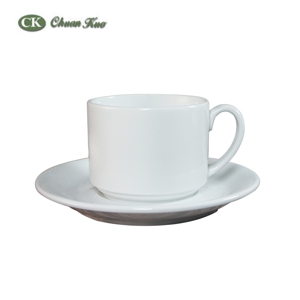 【CK全國瓷器】可疊咖啡杯系列-直身可疊咖啡杯盤 250mL 陶瓷咖啡杯C23 咖啡盤S023 雪白咖啡杯 可疊杯
