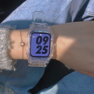 [ 小娜家 美妝] 適用applewatch蘋果手錶透明錶帶 通用44mm智慧型手錶 冰川透明帶殼錶殼 44mm