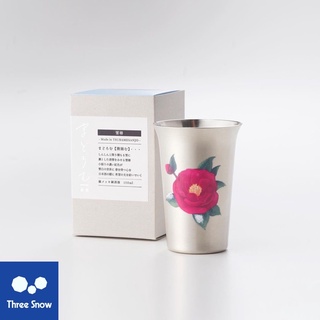 現貨 日本製 新越金網 燕三條 Three Snow 銅鍍錫遇冷變色杯-山茶花款 雪椿 日本酒杯 變色杯 酒器 酒杯