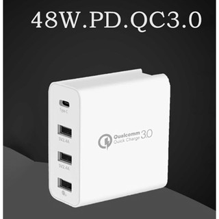 2.4A 48W PD QC 4口USB手機充電器 充電器 多功能快充插頭 插座 4usb充電器 4口排插 4孔充電器
