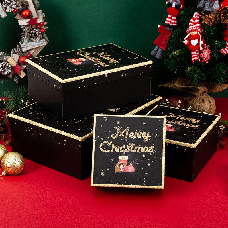 【聖誕節禮品盒】交換禮物 包裝盒 互換禮物新款批發 新年禮物禮品盒聖誕蘋果盒高檔黑色禮盒硬紙盒大號生日禮物盒