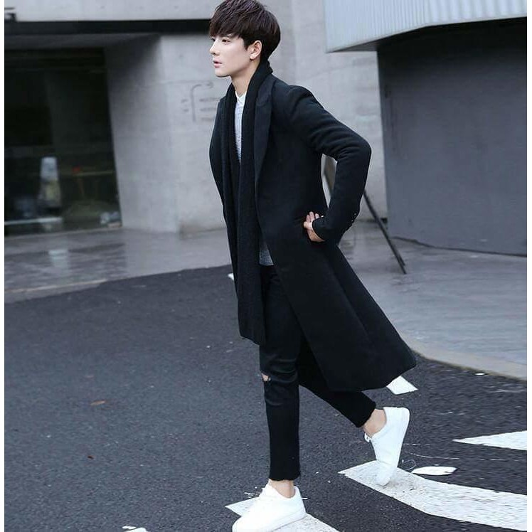 韓版🇰🇷時尚潮流冬季長版風衣男生毛呢子大衣