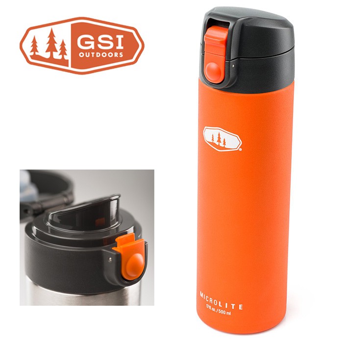 【GSI 美國】Microlite 500 TWIST 輕量不鏽鋼真空保溫瓶 500ml (彈蓋) 橘色 (67117)