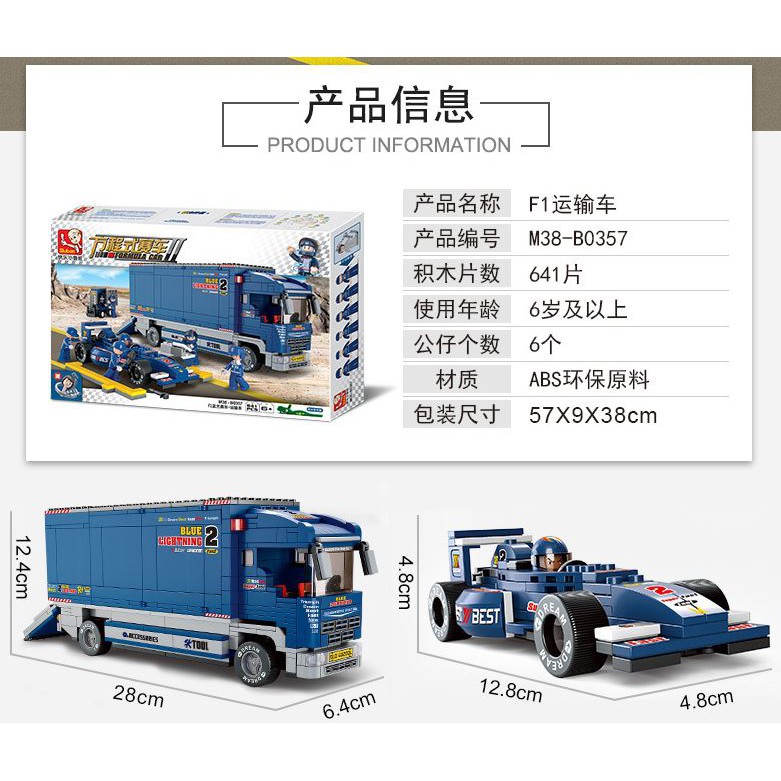 高積木小魯班b0357 F1方程式賽車運輸車長28cm 賽車手保時捷維修團隊藍光賽車模型超跑非樂高lego 蝦皮購物