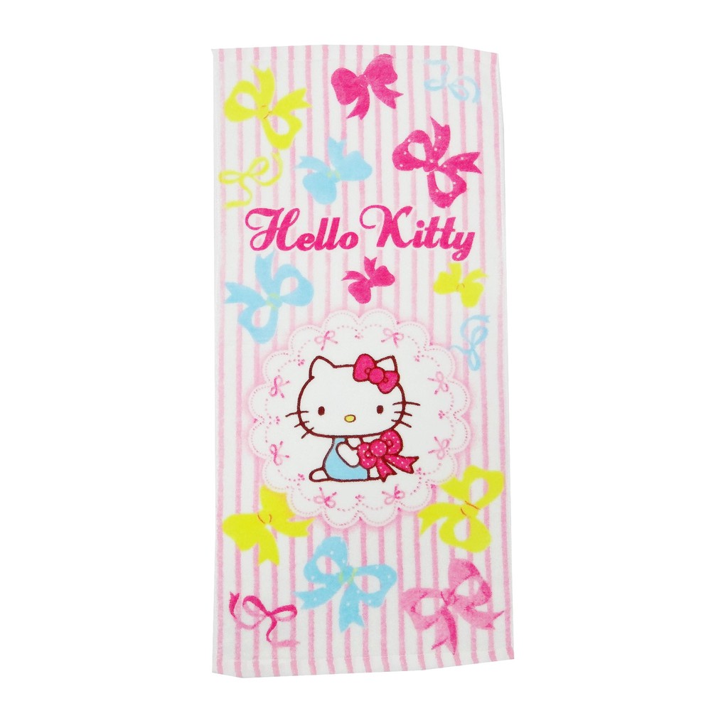 【Sanrio三麗鷗】凱蒂貓繽紛緞帶毛巾 100%棉 33x76cm