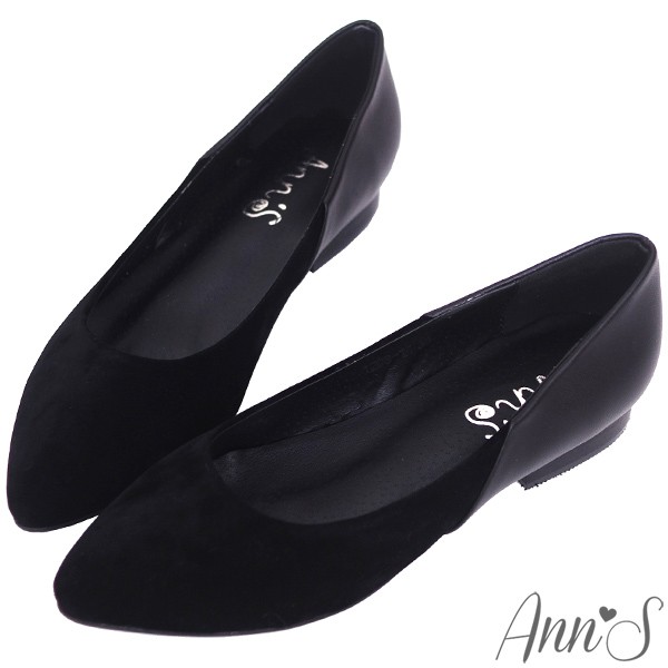 Ann’S 通勤質感-拼接尖頭平底包鞋-黑
