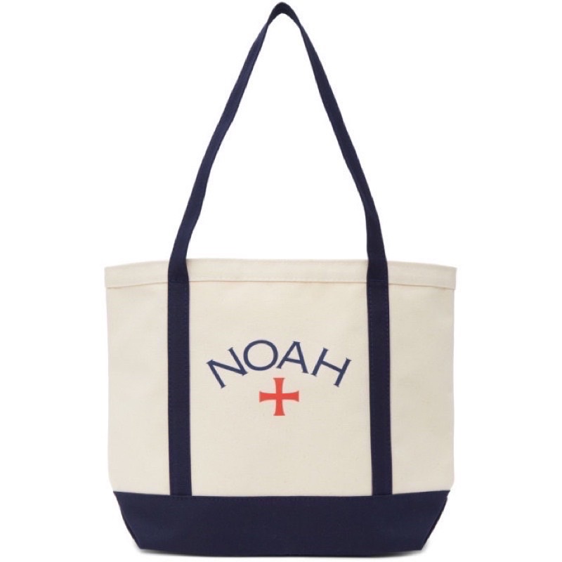 現貨 Noah NYC Off-White and Navy Core Logo Tote 帆布 托特包 帆布包 肩背包