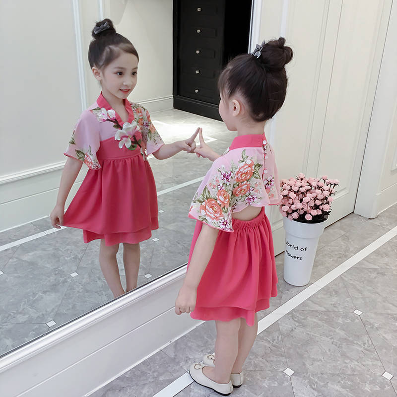 女童童裝 2021夏季 新款 女童洋裝 漢服 中國風 夏裝唐裝 旗袍 兒童公主裙 復古繡花 超洋氣韓裙子