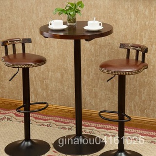 免運 美式實木小吧台桌家用高腳圓桌子咖啡廳桌椅簡約鐵藝吧台桌椅組合