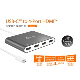 【喬格電腦】j5create ﻿USB-C to 4-Port HDMI 多螢幕外接顯示卡 - JCA366
