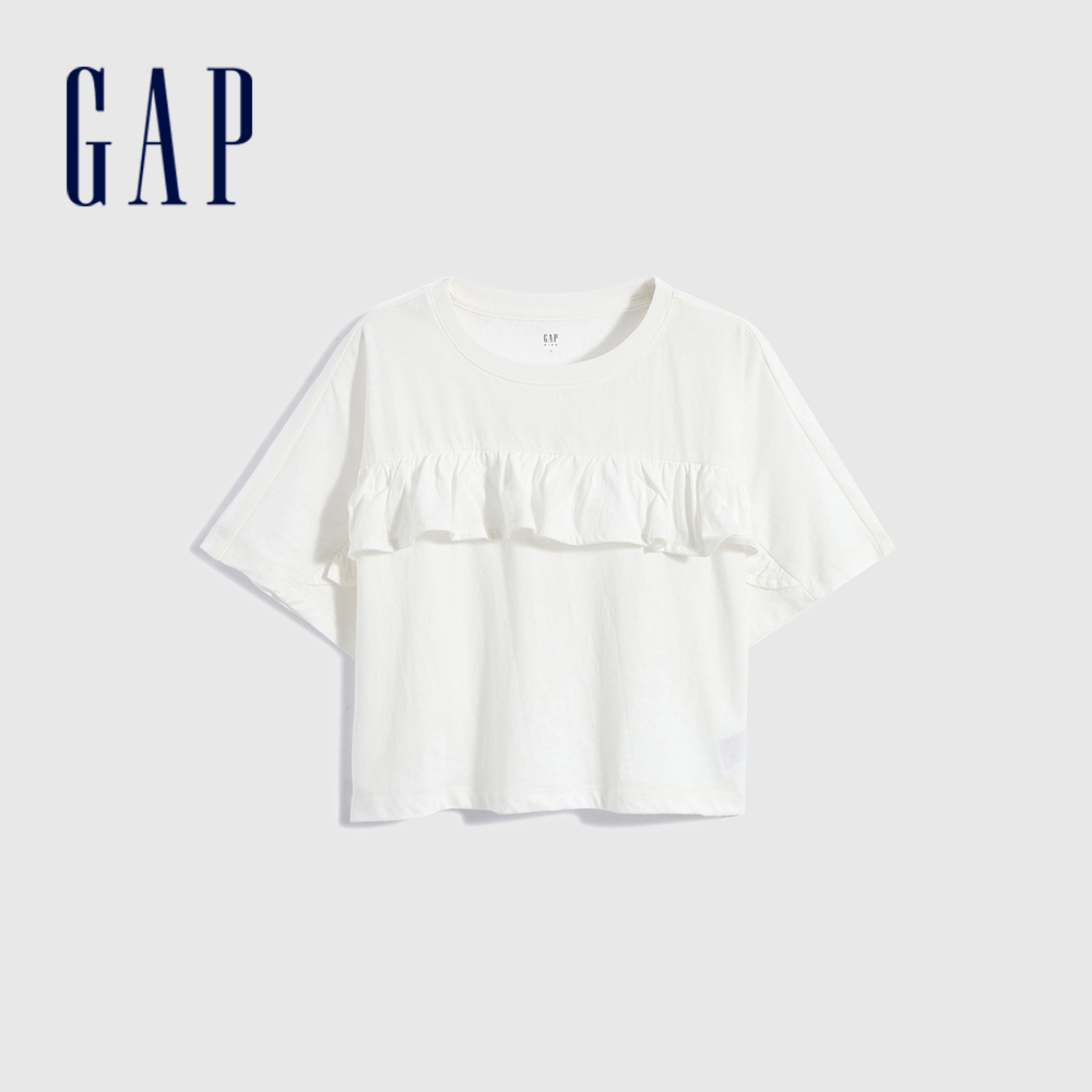 Gap 女童裝 純棉荷葉邊蝙蝠袖T恤-白色(899051)