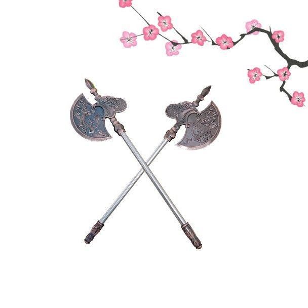 新款水滸兵器雙斧 短柄玩具斧頭李逵 做裝飾板斧適合兒童節表演