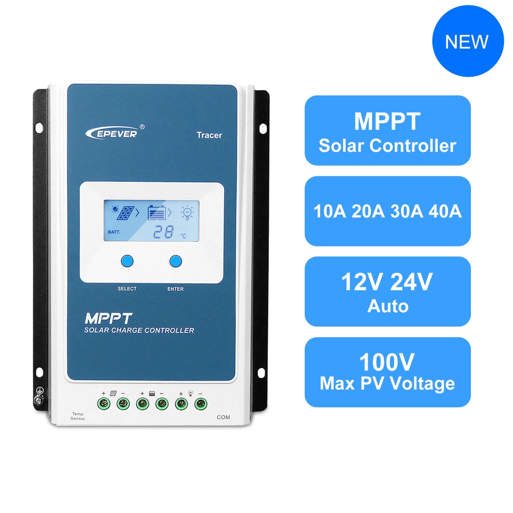 EPEVER MPPT太陽能充電控制器10A 20A 12V 24V自動鉛酸鋰電池Max PV 100V