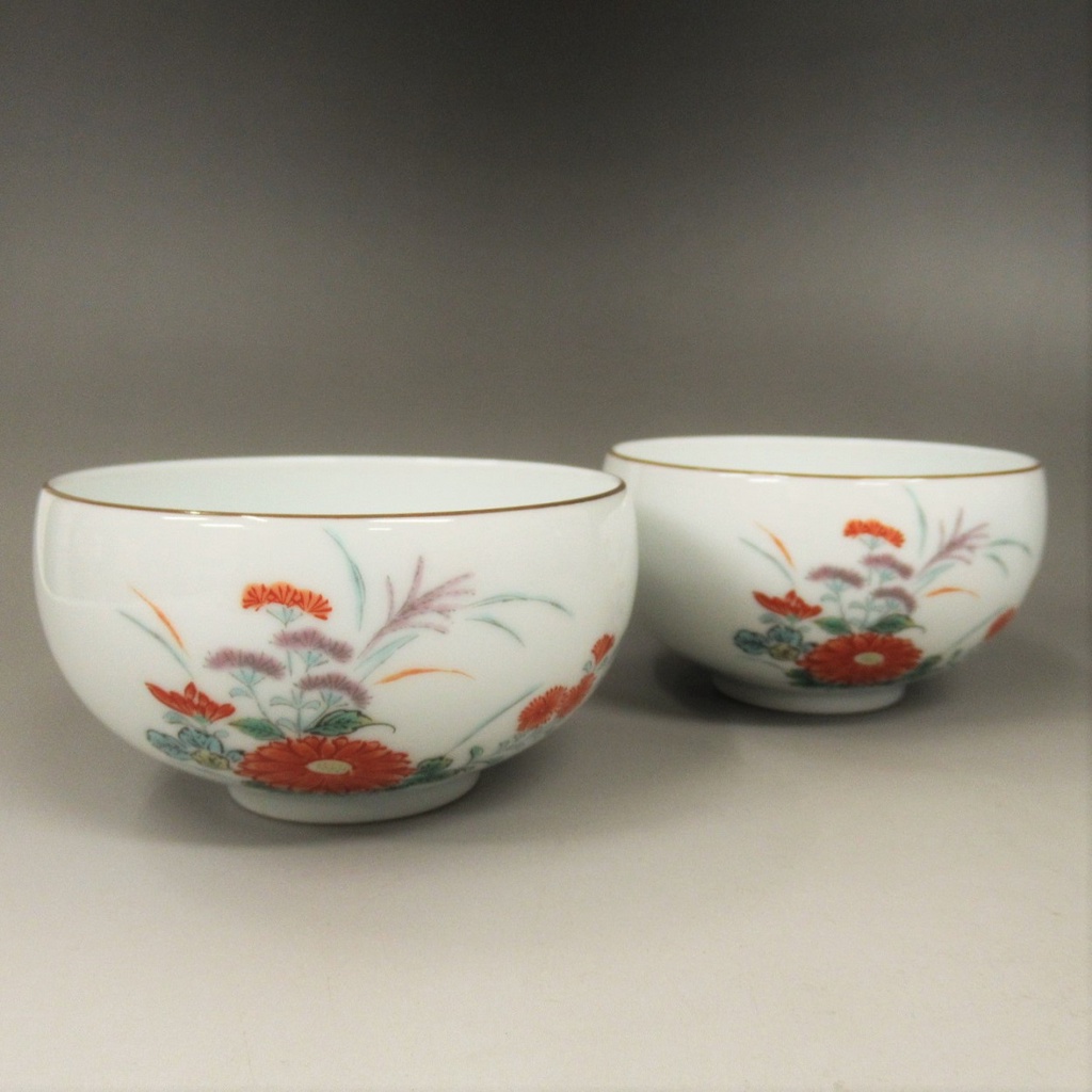 有田燒, 深川製磁（Fukagawa-Porcelain）的 “柿右衛門風格” 茶杯. 2 件套. 日本茶具