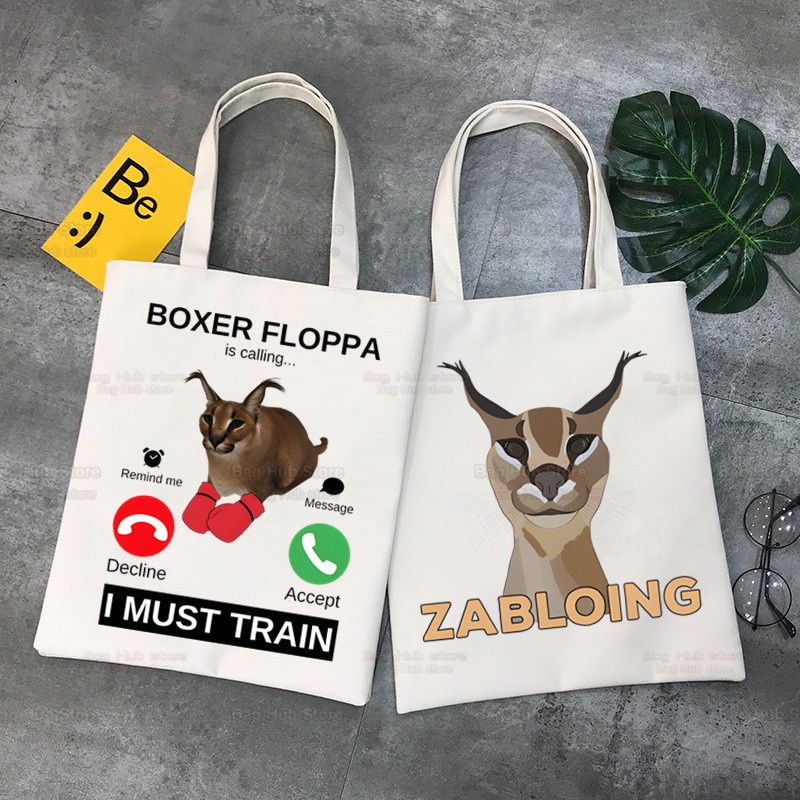 The Floppa Shopper Bags 購物袋購物袋托特包單肩包 Caracal Cat Zabloing 帆布