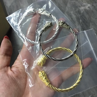 泰國正宗龍波本寺廟開光雙虎咬錢虎麻花金屬C字開口手環。招財祈福擋煞
