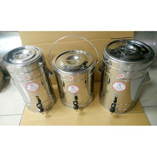 新霖牌不鏽鋼PU發泡高品質保溫茶桶-六分按壓式黑色大水龍頭16.18.24公升冰桶保溫桶-平蓋收納方便可堆疊-內桶有刻度