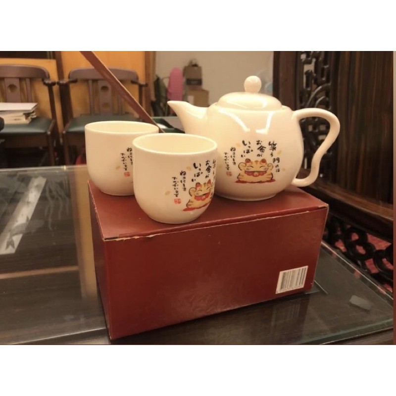 貓貓茶具3件組 （下午茶、慵懶）｜水彩風招財貓｜招財貓泡茶組｜貓咪｜點心｜下午茶｜春節｜自用｜送禮｜放鬆｜休息