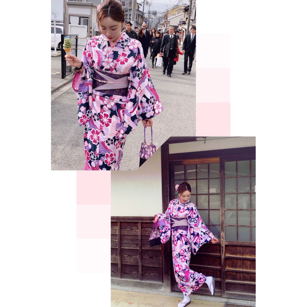 限時免郵現貨日本和服女日式改良和服浴衣正裝小紋和服日本旅游和服仙鶴柄 蝦皮購物