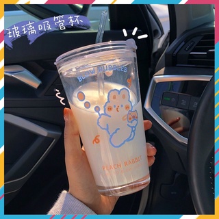 臺灣出貨🔥ins風吸管玻璃杯 玻璃水壺 隨行杯 隨身杯 吸管杯 運動水壺 杯子 耐熱玻璃 兩用水杯 咖啡杯 水杯 水壺