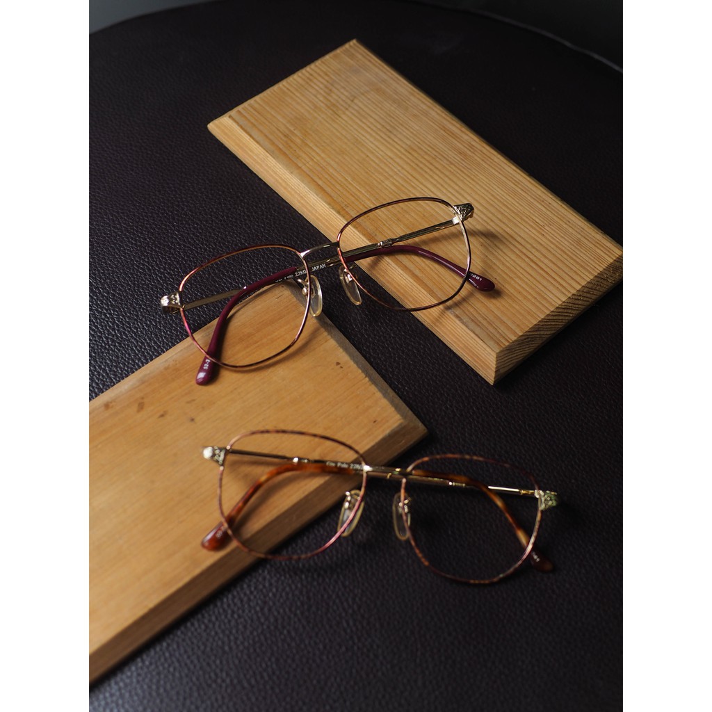 秋日楓葉夏季艷紅方圓形細框金屬鏡框 古董眼鏡Japan/glasses