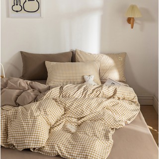 Arvo Home 現貨 日系格紋舒適夏被套床包4件組 床包組 雙人加大 撞色被套 好眠寢具 裸睡 枕套 韓系床單