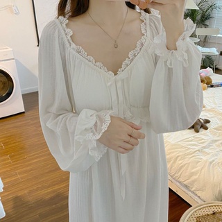🔆小甜甜日系美衣👙2023新款性感睡衣女春秋法式復古宮廷長袖寬松睡裙可外穿家居服潮