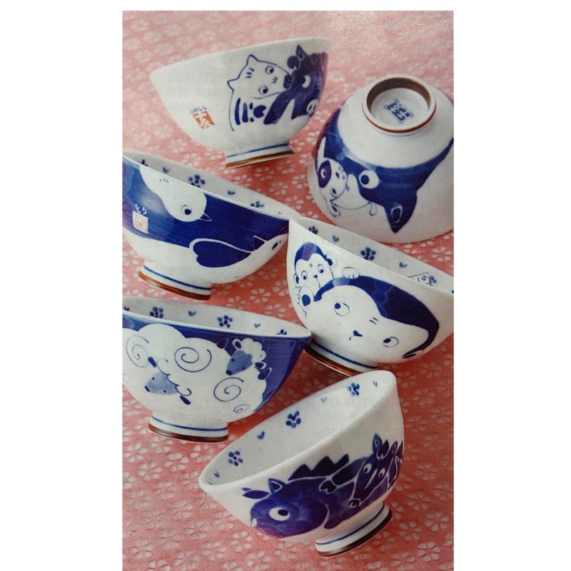 日本製 親子干支 Oyako Eto 高腳吃飯碗