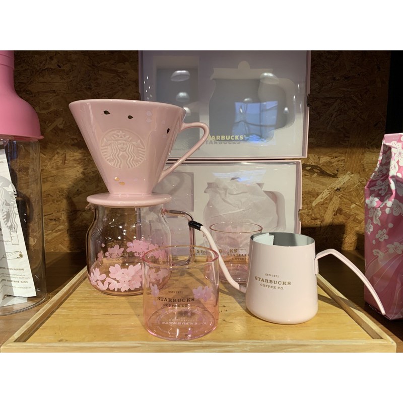 星巴克 櫻美玻璃杯壺組，櫻色女神濾杯，小型手沖壺粉紅，珊瑚紅KETTLE手沖壺