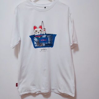 ［二手/EDWIN］招財貓購物籃短袖男款白色T恤-S