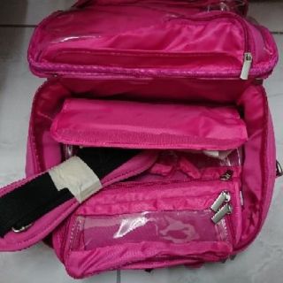 桃紅色 多功能 化妝包 收納包 手提包 附背帶