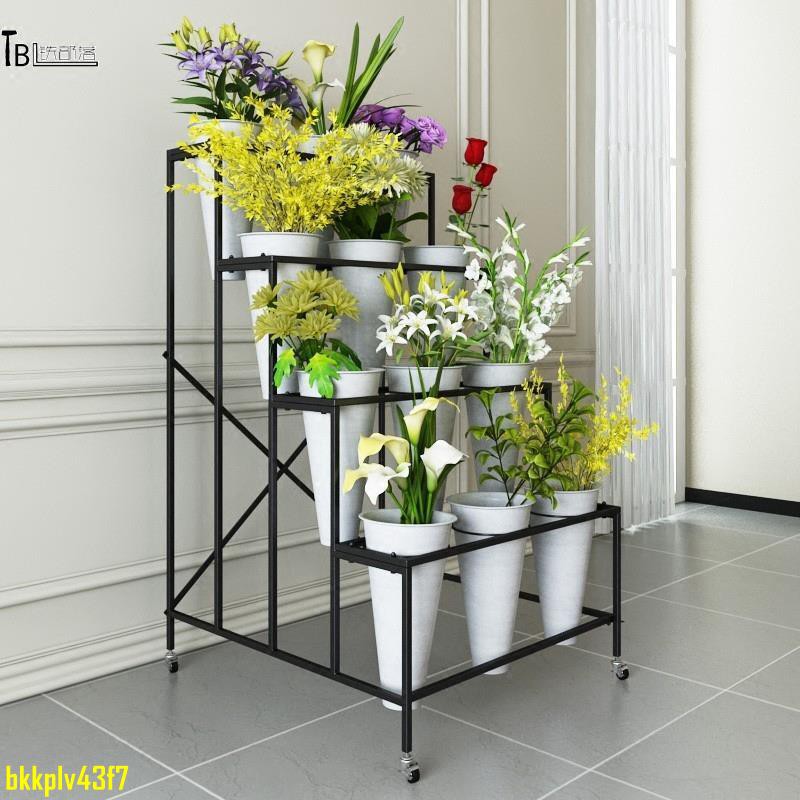 熱銷陽台裝飾置物架装 超市花店花架鮮花展示架鐵藝多層貨架梯形架子歐式花桶架婚慶用品 6月7日發完 蝦皮購物