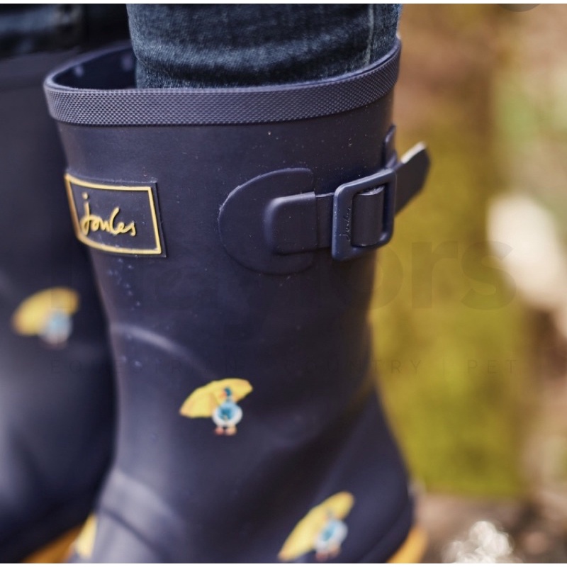 Miolla 英國品牌Joules 深藍色鴨鴨拿傘 中筒雨鞋/雨靴