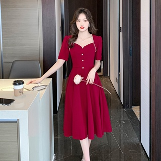 胖胖美依 洋裝 禮服 伴娘裙 顯瘦 S-XL新款敬酒服酒紅色訂婚小禮服裙平時可穿高階感回門氣質裙子G647-6646.
