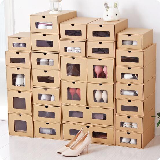 【解憂屋】抽屜式鞋盒 男女透明鞋子收納盒 整理儲物盒 加厚 環保 牛皮紙質 鞋盒