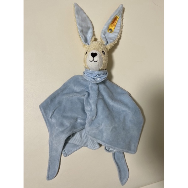 Steiff 德國金耳釦 有機棉安撫玩偶 安撫巾 嬰幼兒玩偶 有機棉兔 藍色