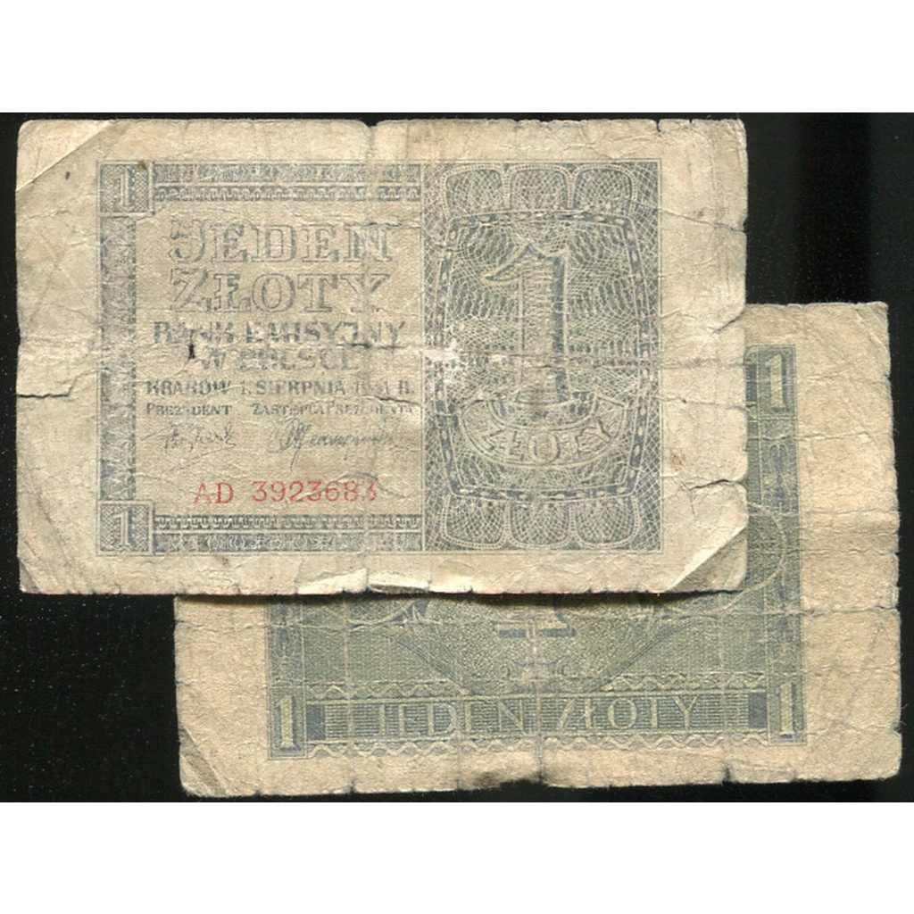 POLAND (波蘭紙鈔)， P99 ， 1-ZLORT ， 1941 ，品相下G