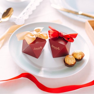 Chichi's 婚禮小物 經典款紅金緞帶多角喜糖盒套組 金莎 果醬 蜂蜜 桌上禮 大紅盒 禮物盒 小包裝盒 餅乾盒