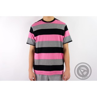 【A-KAY0】STUSSY SIDNEY STRIPE CREW 短T 玫瑰粉黑灰【114919ROSE】