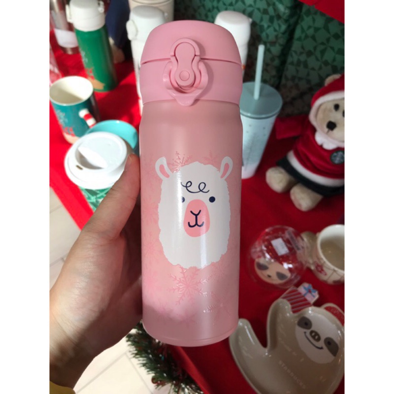星巴克全新羊駝粉色保溫瓶2018聖誕雪花❄️不鏽鋼保溫杯473ml代購