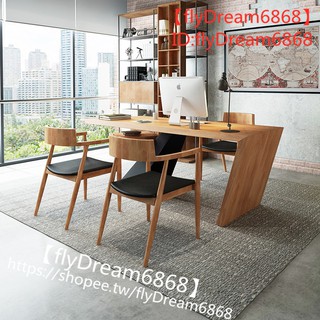 【flyDream6868】LOFT工業風設計師辦公桌 北歐實木老板桌 復古鐵藝創意書桌寫字臺