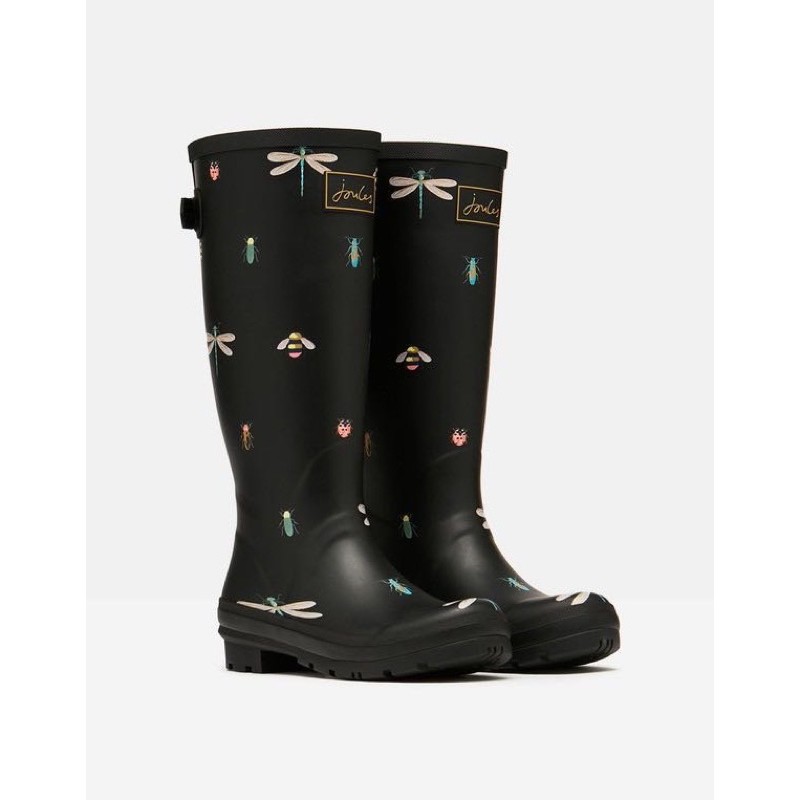 Miolla 英國品牌Joules 黑色可愛田園昆蟲高筒雨靴/雨鞋