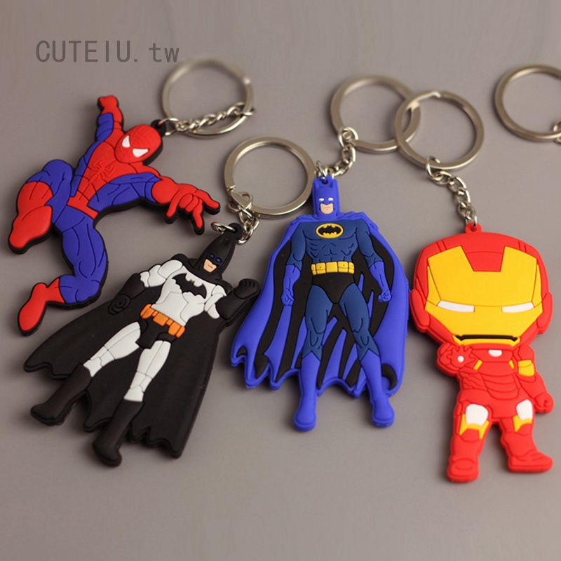 復仇者聯盟Q版雙面軟膠鑰匙扣 美國隊長鋼鐵蜘蛛俠包包吊飾蝙蝠俠