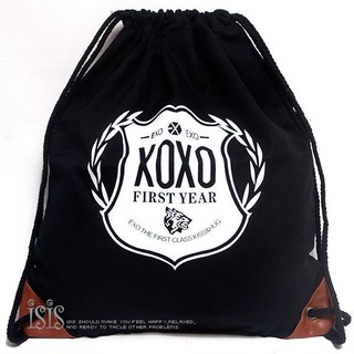 KURO-SHOP黑色 XOXO 束口 麻布材質 後背包