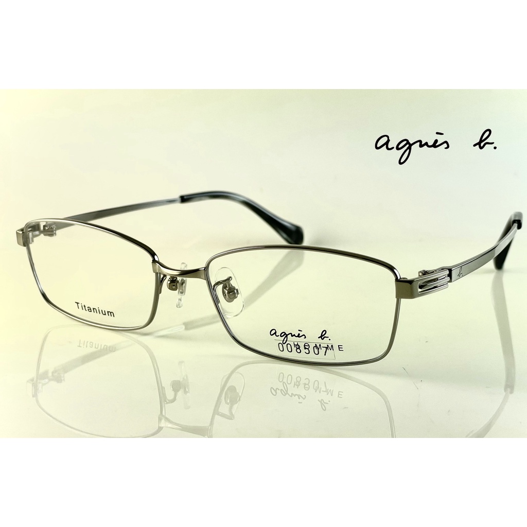 ☆高雄眼鏡站☆全新正品 agnes b. ABH75025Z c01 亮銀長方型彈性腳鏈紳士純鈦HOME系列