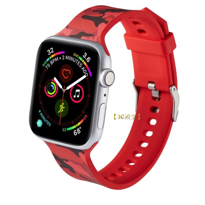 Apple Watch 3 4 5 6 SE 錶帶 矽膠 防水 防汗 iwatch 迷彩 運動 Watch6【愛德】