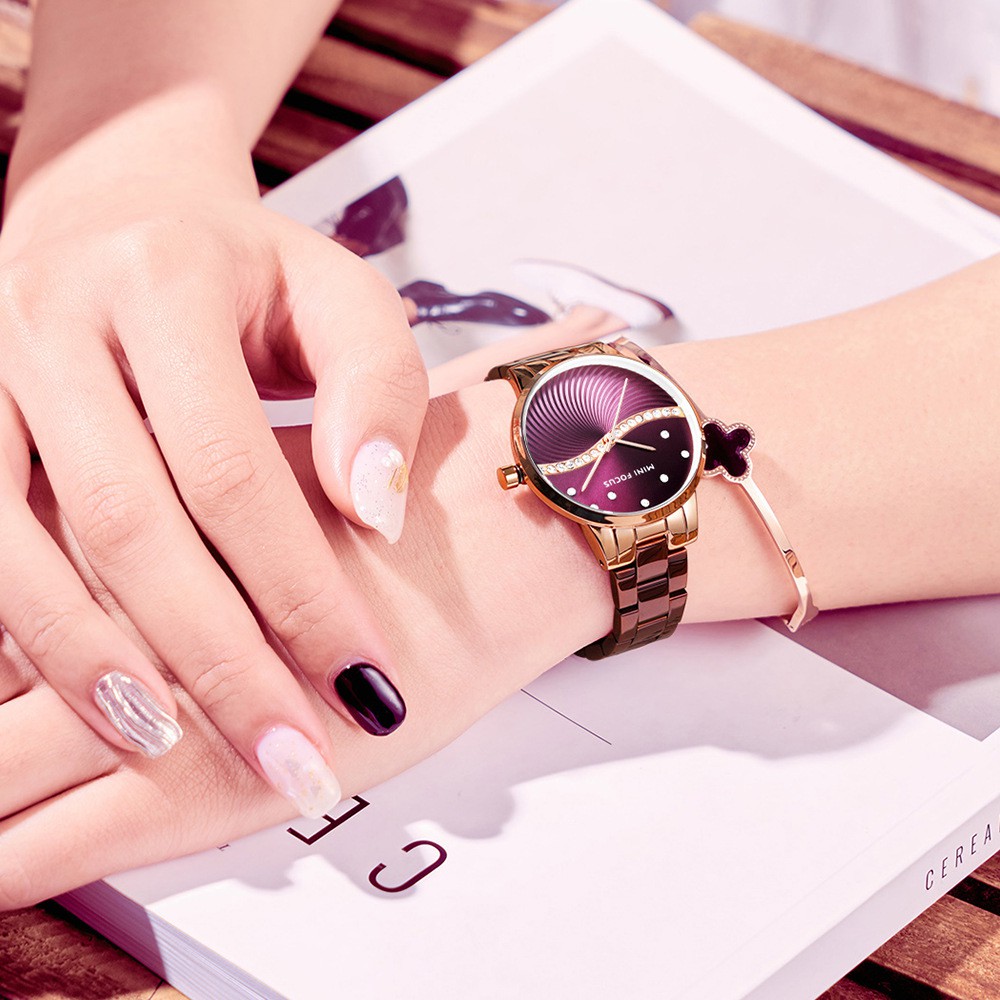 MINIFOCUS/福克斯 精品品牌奢華女士手錶 玫瑰金 水鑽 防水女表 鋼帶表 女士必備 女士禮物