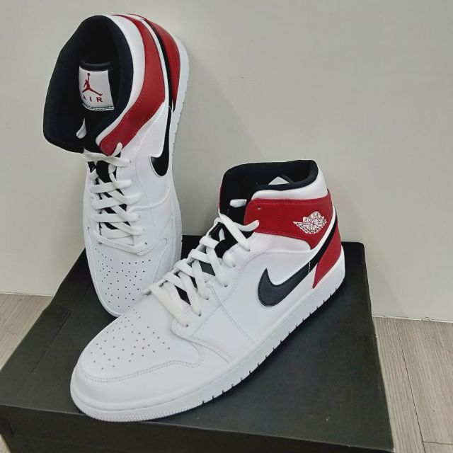 台灣Nike公司貨US12 Air Jordan1 mid 白紅經典配色