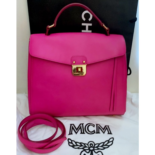 MCM（粉紅芭比色系中的kelly）手提斜肩三用包*🙋斜背帶可拆卸、調節長短；顏色超美！*